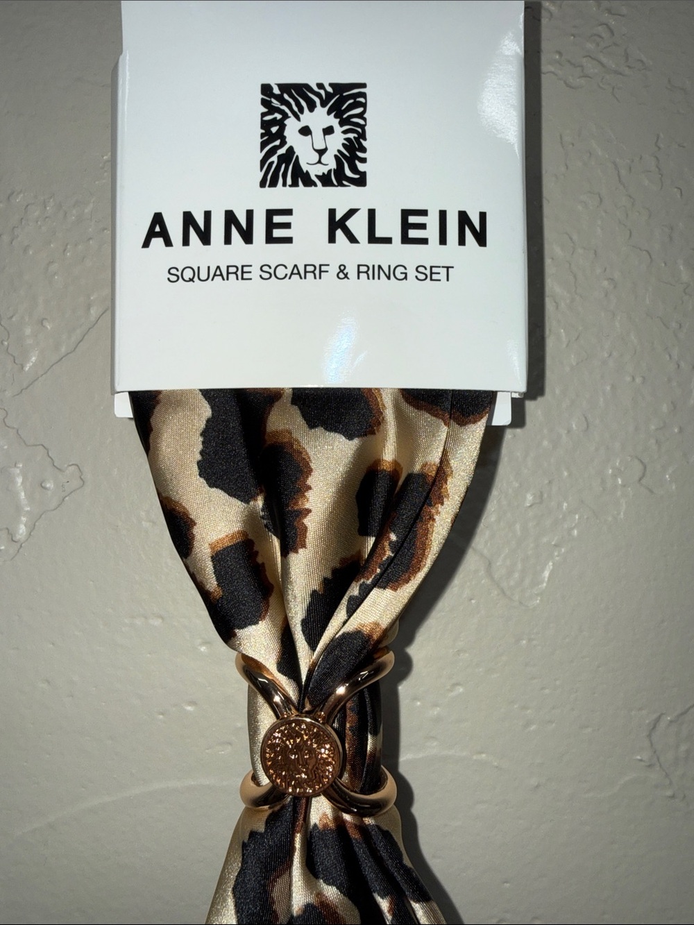 Silky Scarf Twilly Bracelet Cheetah Print with‎ Removable AK Lion Head Ring. NWT